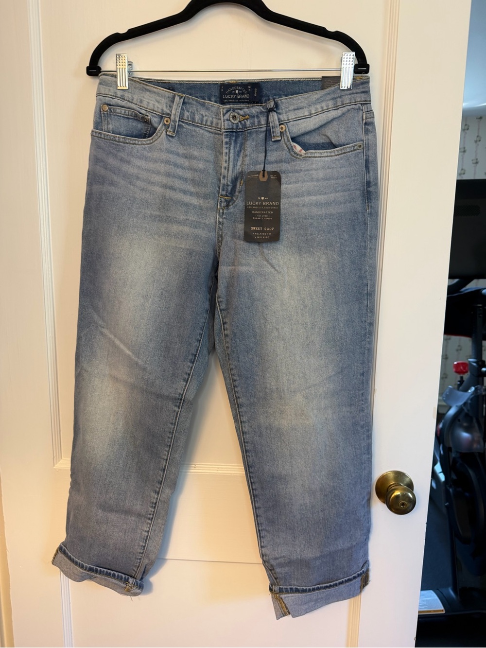 Lucky Brand Relaxed Mid Rise Cropped Jeans Light Blue Denim Button Zip Sz 10/30